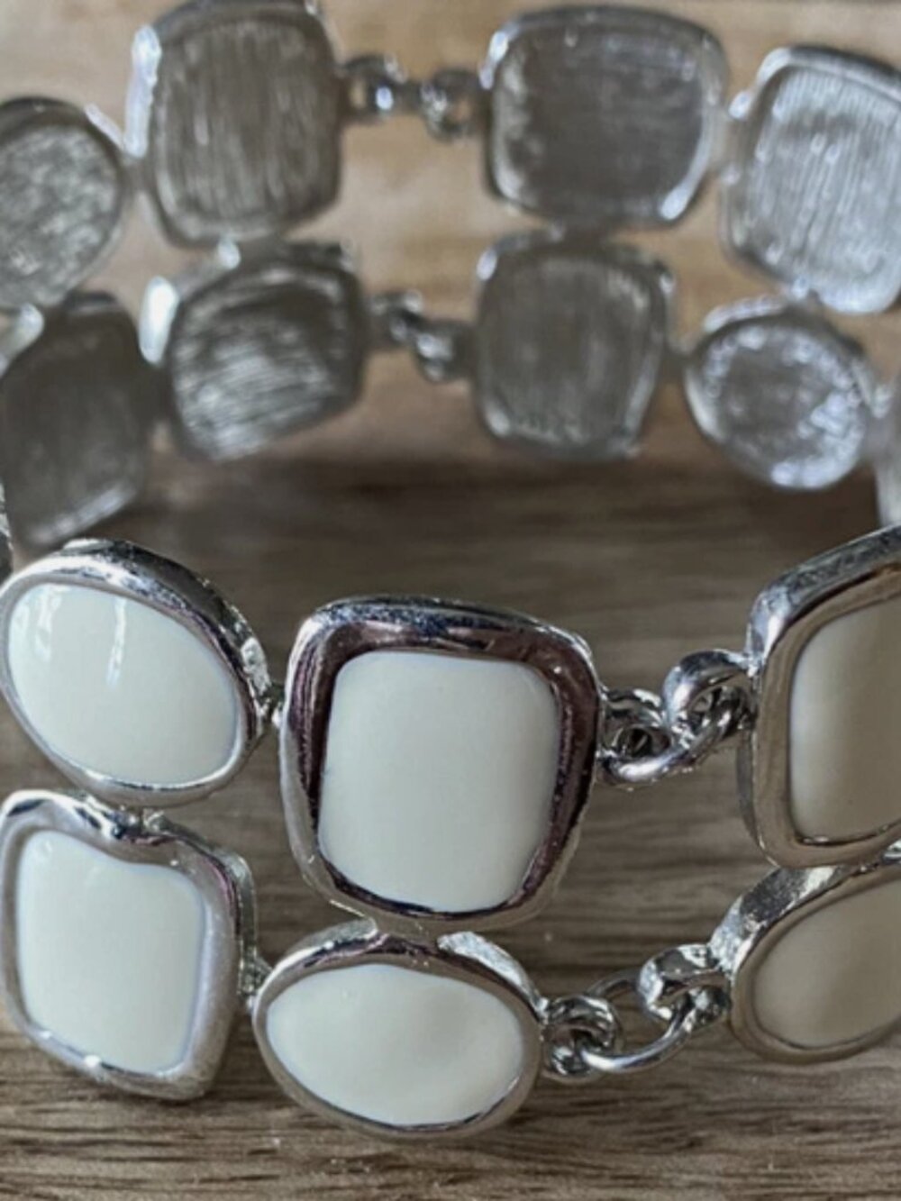 Lia Sophia stamped cream silver double layered link bracelet. New.